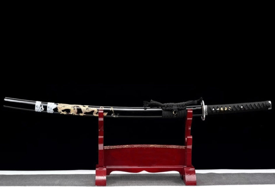 Long Teng Anime Katana, T10 Clay-Tempered Forging, 103cm & 1.1kg, Well-Balanced Lacquered Wood Saya, Display Collectible