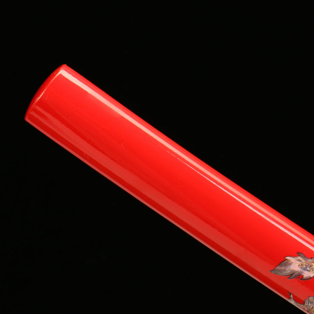 "Yanlong Flame Dragon" Katana - 28.3" Damascus Steel Blade with Fire Pattern | Alloy Fittings | Blue Bark Wood Saya | 40.5" Limited Edition Art Sword,Battle-ready katana