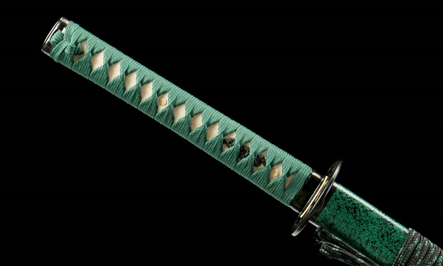 "Azure Clover" Damascus Katana - 28.3" Hand-Forged Wave Blade | Iron Guard | Artisan No.670,Functional samurai sword