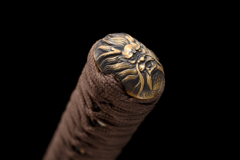 "Azure Dragon" Japanese Samurai Sword, Hand-Folded Damascus Steel with Clay Tempered & Frosted Polish (103cm Overall), Non-Sharpened Collectible Sword for Display & Gift