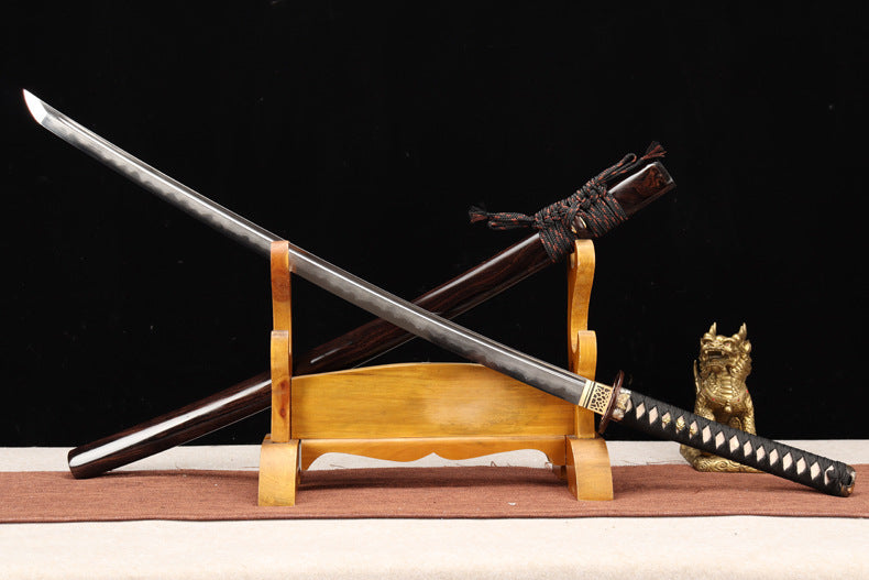 "Samurai's Path of Snow" Japanese Sword, Ebony & Gilded Fittings (102cm Overall), Non-Sharpened Collectible Sword for Display & Gift