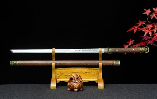 Dou Hen Ring-Pommel Tang Dao, Movie-Style Collector's Sword, 108.5cm Overall & 1600g, Manganese Steel Blade, Rosewood & Alloy Fittings