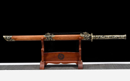 Kirin Battle Dao, Folded Pattern Steel Movie Collectible, 110cm Overall & 2.8kg Weight, Rosewood Sheath with Copper Fittings, Blunt
