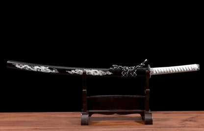 White Dragon's Roar Anime Katana, Manganese Steel with Lacquered Wood Sheath, 103cm Overall & 73cm Blade, Lightweight Design