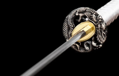 White Dragon's Roar Anime Katana, Manganese Steel with Lacquered Wood Sheath, 103cm Overall & 73cm Blade, Lightweight Design