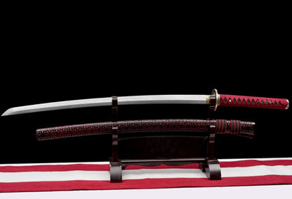 Red Princess - Anime Style Collectible Katana, Pattern Steel Blade, Hand-Carved Lacquered Wood Saya, 103cm Overall, Lightweight 1.3kg