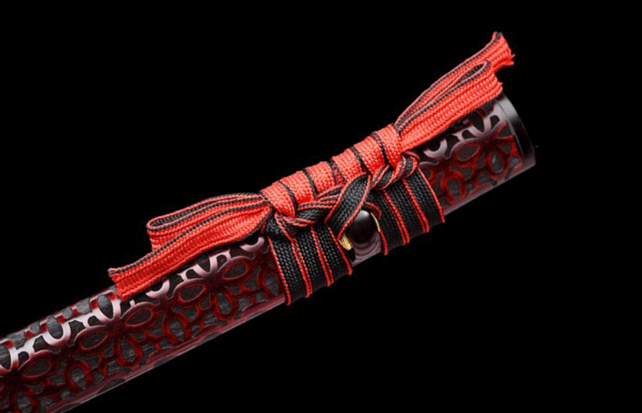 Red Princess - Anime Style Collectible Katana, Pattern Steel Blade, Hand-Carved Lacquered Wood Saya, 103cm Overall, Lightweight 1.3kg