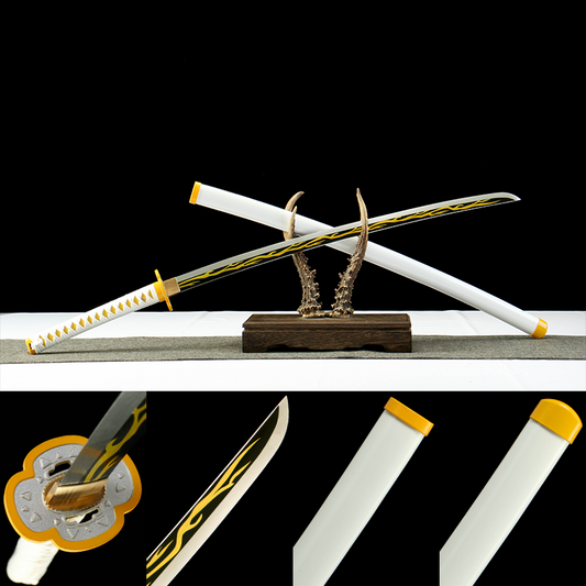 Anime Demon Slayer Real Katana – 1045 Steel Blade, White Scabbard, Elegant Alloy Fittings for Display & Collection