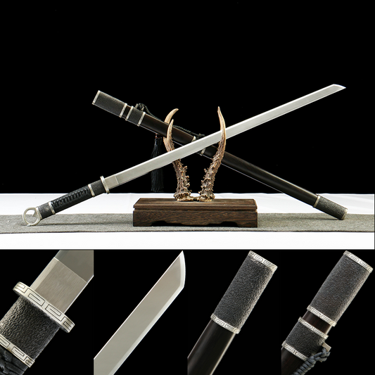 "Night Slash 7650" Japanese Katana - DC53 Steel Blade with Oil Tempering | Ebony Wood Saya & Copper Fittings | Hand-Forged Iaido Sword for Collection,Functional samurai sword