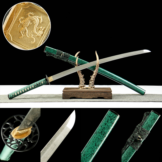 "Azure Ripple" Clover Damascus Katana | Iron Fittings & Genuine Ray Skin Handle | Hand-Forged No.670Battle-ready katana