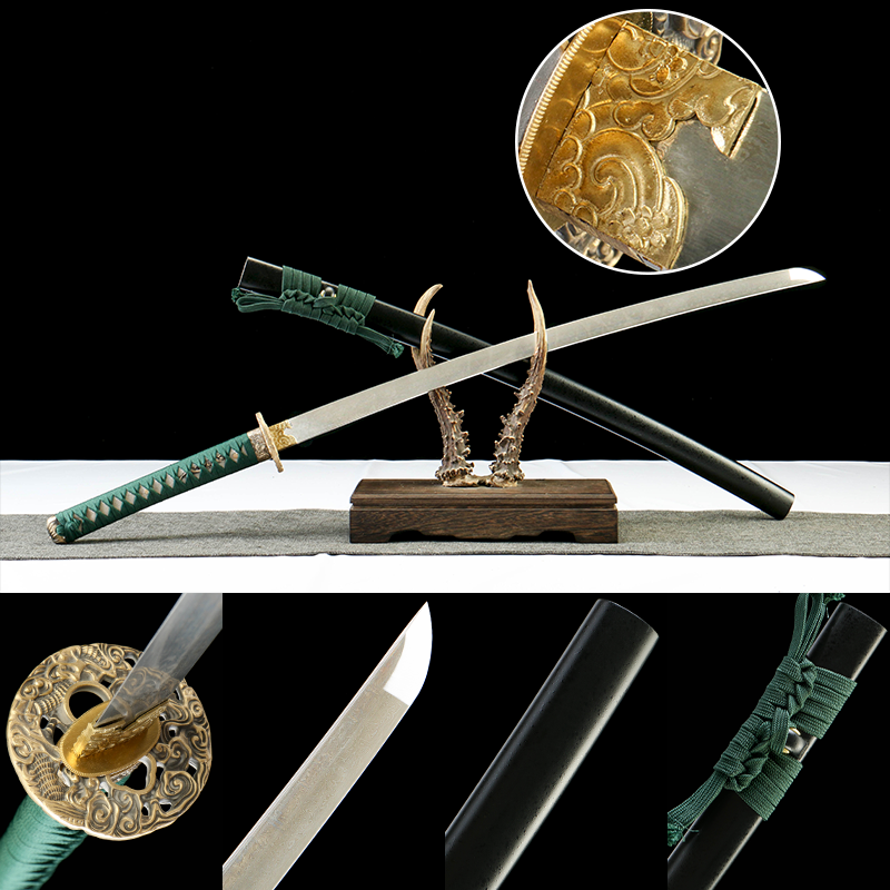 "Black Blaze" Damascus Katana - 28.3" Hand-Forged Blade | Copper Guard | Genuine Ray Skin | Artisan No.630,Hand-forged katana