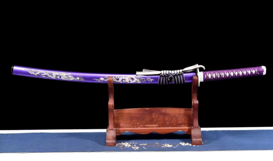 Purple Dragon Movie Katana, Forged Medium Carbon Steel, 71.3cm Blade with Lacquered Wood Saya, 1.3kg Collectible Display Piece