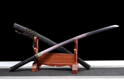 Dragon Across the Seas Movie Katana, Forged with Pattern Steel, 71cm Blade & 103cm Overall, Wood & Leather Sheath for Collection