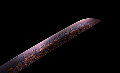 Dragon Across the Seas Movie Katana, Forged with Pattern Steel, 71cm Blade & 103cm Overall, Wood & Leather Sheath for Collection