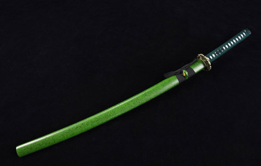 Jade Samurai Movie Katana, Hand-Forged Carbon Steel with Gold Finish, 103cm Overall & 72cm Blade, Lacquered Wood Sheath Display Piece