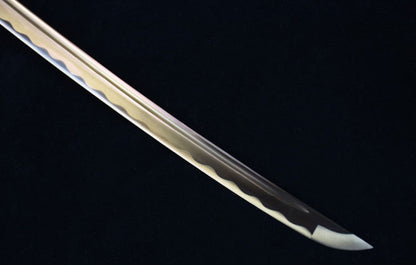 Jade Samurai Movie Katana, Hand-Forged Carbon Steel with Gold Finish, 103cm Overall & 72cm Blade, Lacquered Wood Sheath Display Piece