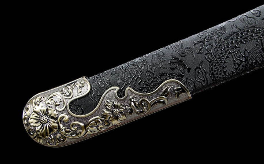 Peony Xiuchun Dao - Chinese Embroidered Spring Sword from Cinema, Leather-Wrapped Wood Sheath, 4.0cm Wide Blade for Collection & Display,Full tang sword, Tameshigiri practice