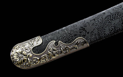 Peony Xiuchun Dao - Chinese Embroidered Spring Sword from Cinema, Leather-Wrapped Wood Sheath, 4.0cm Wide Blade for Collection & Display,Full tang sword, Tameshigiri practice