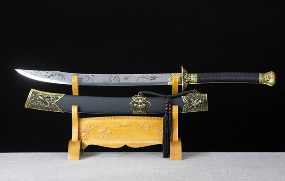 Jiang Long Broadsword - Cinematic Chinese War Dao, Hand-Forged in Longquan Tradition, 4.5cm Wide Blade with Anti-Slip Grip, for Display & Collection,Hand-forged katana