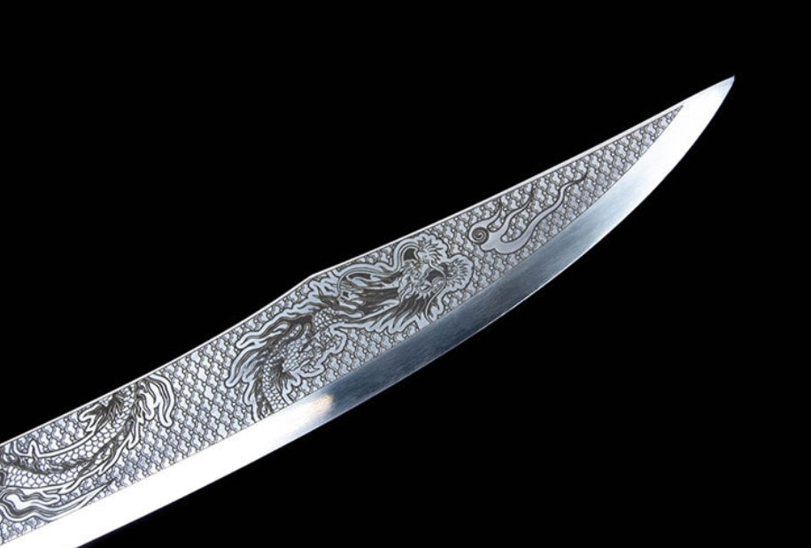 Jiang Long Broadsword - Cinematic Chinese War Dao, Hand-Forged in Longquan Tradition, 4.5cm Wide Blade with Anti-Slip Grip, for Display & Collection,Hand-forged katana