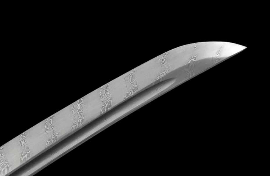 Chrysanthemum Pattern Steel Wakizashi - Movie Style Japanese Short Sword, Pattern Steel Blade with Lacquered Wood Saya, 55cm Compact Collectible