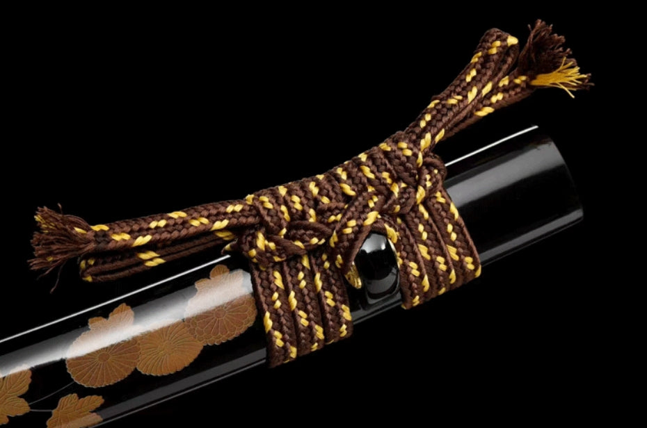 Chrysanthemum Pattern Steel Wakizashi - Movie Style Japanese Short Sword, Pattern Steel Blade with Lacquered Wood Saya, 55cm Compact Collectible