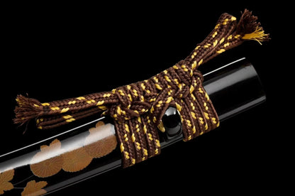 Chrysanthemum Pattern Steel Wakizashi - Movie Style Japanese Short Sword, Pattern Steel Blade with Lacquered Wood Saya, 55cm Compact Collectible