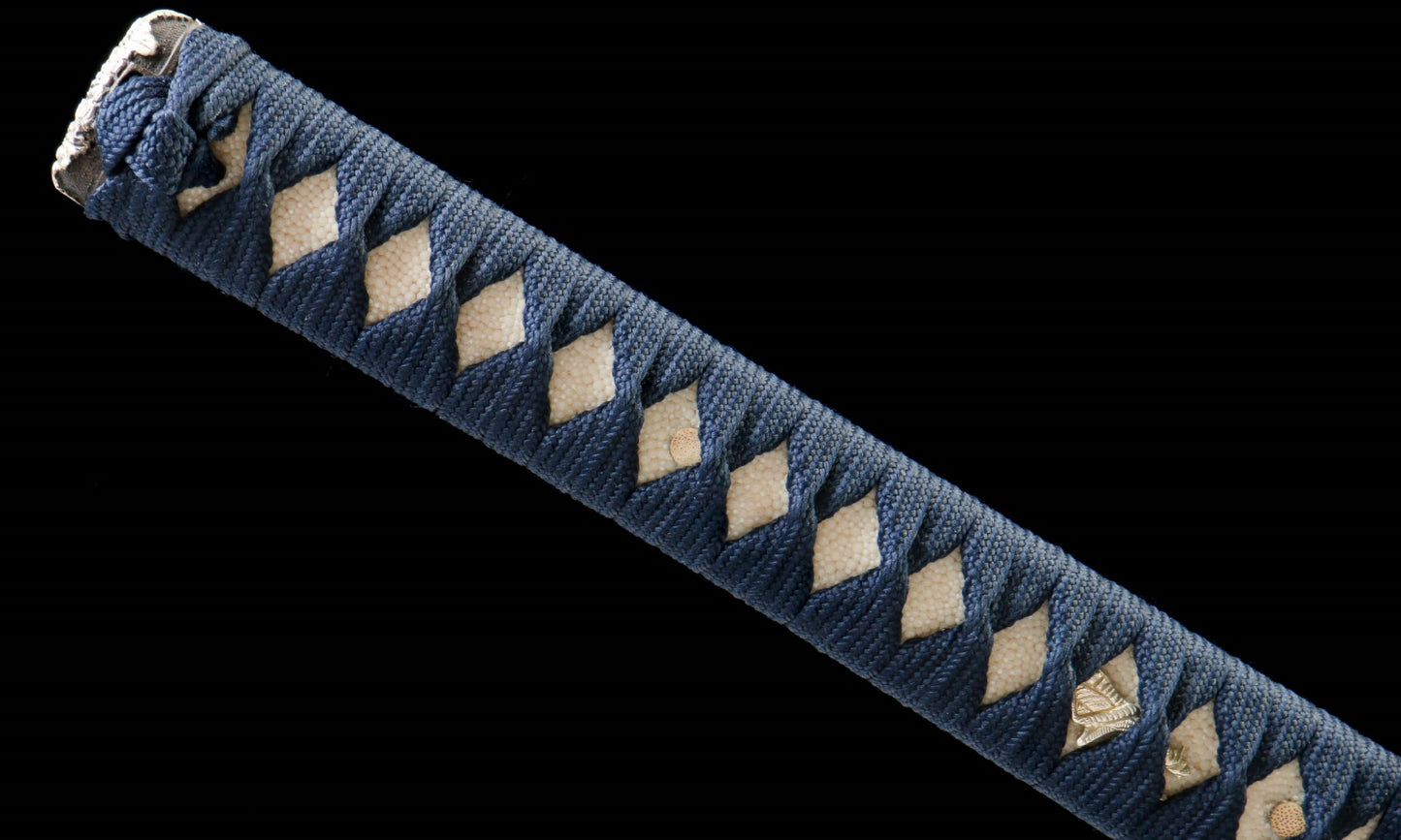 2025 NEW "Ocean Shadow" Hand-Forged Katana Sword - T10 Clay-Tempered Hamon/Japanese Gold Foil Lacquer Sheath - Copper Fittings with Gold & Silver Inlay - Oil-Quenched & Tempered (40.5" Overall) No.2450Battle-ready katana