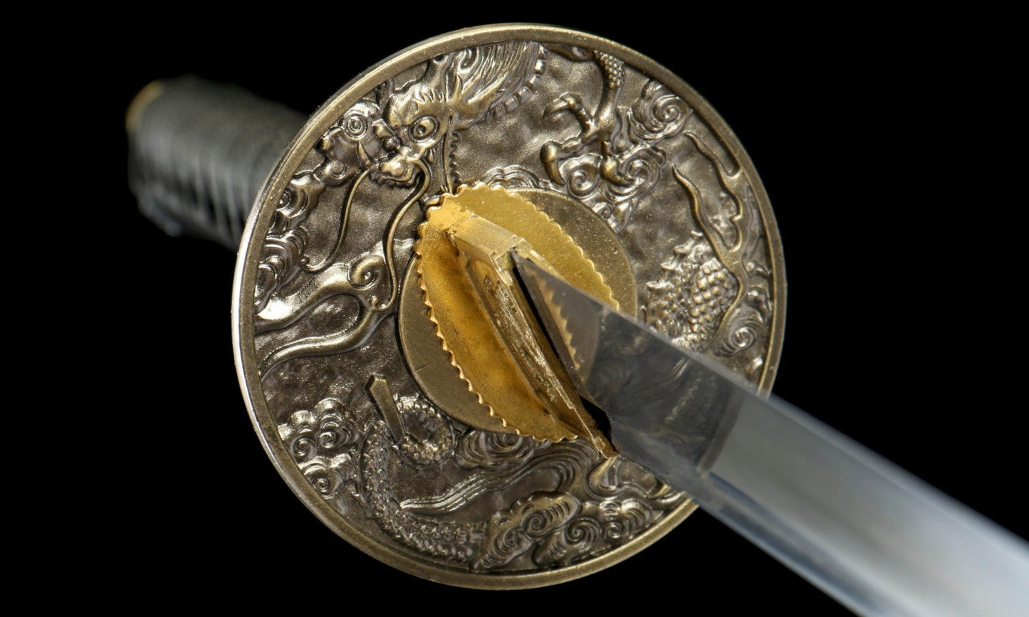 "Akahane" Hand-Forged Katana - 1065 High Carbon Steel Blade/Red-Grained Leatherwood Sheath - 40.5" Overall(28.3" Blade) - Oil Quenched & Tempered - Zinc Alloy Habaki - No.390Battle-ready katana