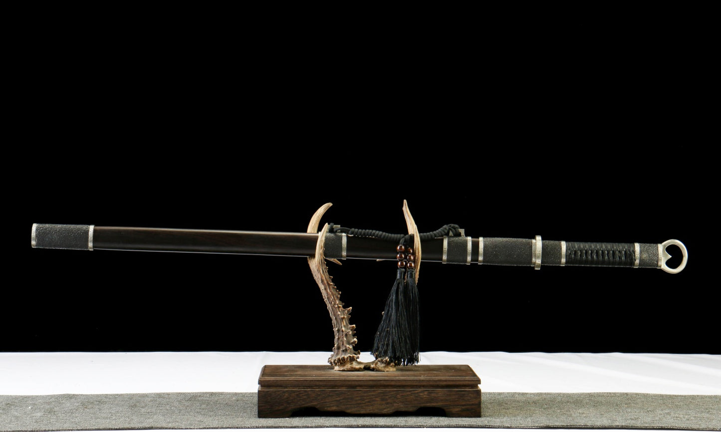 "Night Slash 7650" Japanese Katana - DC53 Steel Blade with Oil Tempering | Ebony Wood Saya & Copper Fittings | Hand-Forged Iaido Sword for Collection,Functional samurai sword