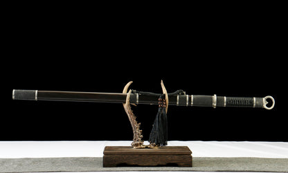 "Night Slash 7650" Japanese Katana - DC53 Steel Blade with Oil Tempering | Ebony Wood Saya & Copper Fittings | Hand-Forged Iaido Sword for Collection,Functional samurai sword