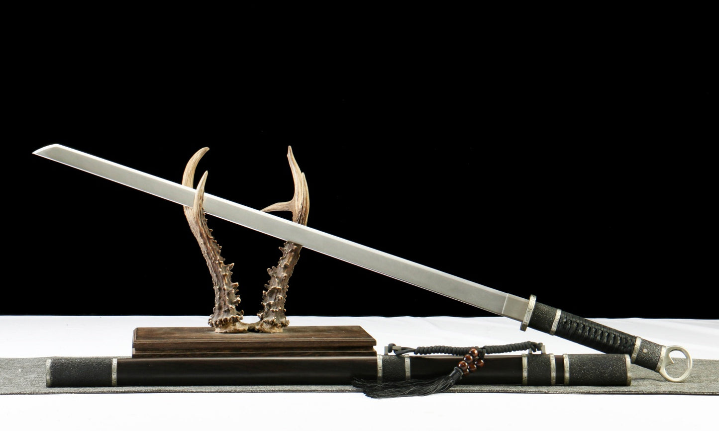 "Night Slash 7650" Japanese Katana - DC53 Steel Blade with Oil Tempering | Ebony Wood Saya & Copper Fittings | Hand-Forged Iaido Sword for Collection,Functional samurai sword