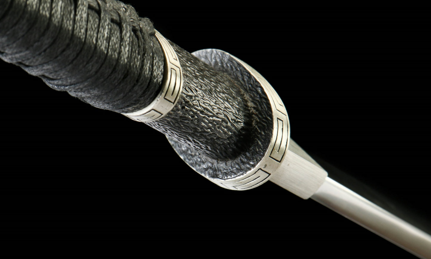 "Night Slash 7650" Japanese Katana - DC53 Steel Blade with Oil Tempering | Ebony Wood Saya & Copper Fittings | Hand-Forged Iaido Sword for Collection,Functional samurai sword