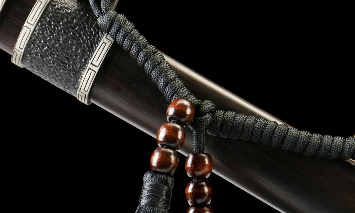 "Night Slash 7650" Japanese Katana - DC53 Steel Blade with Oil Tempering | Ebony Wood Saya & Copper Fittings | Hand-Forged Iaido Sword for Collection,Functional samurai sword