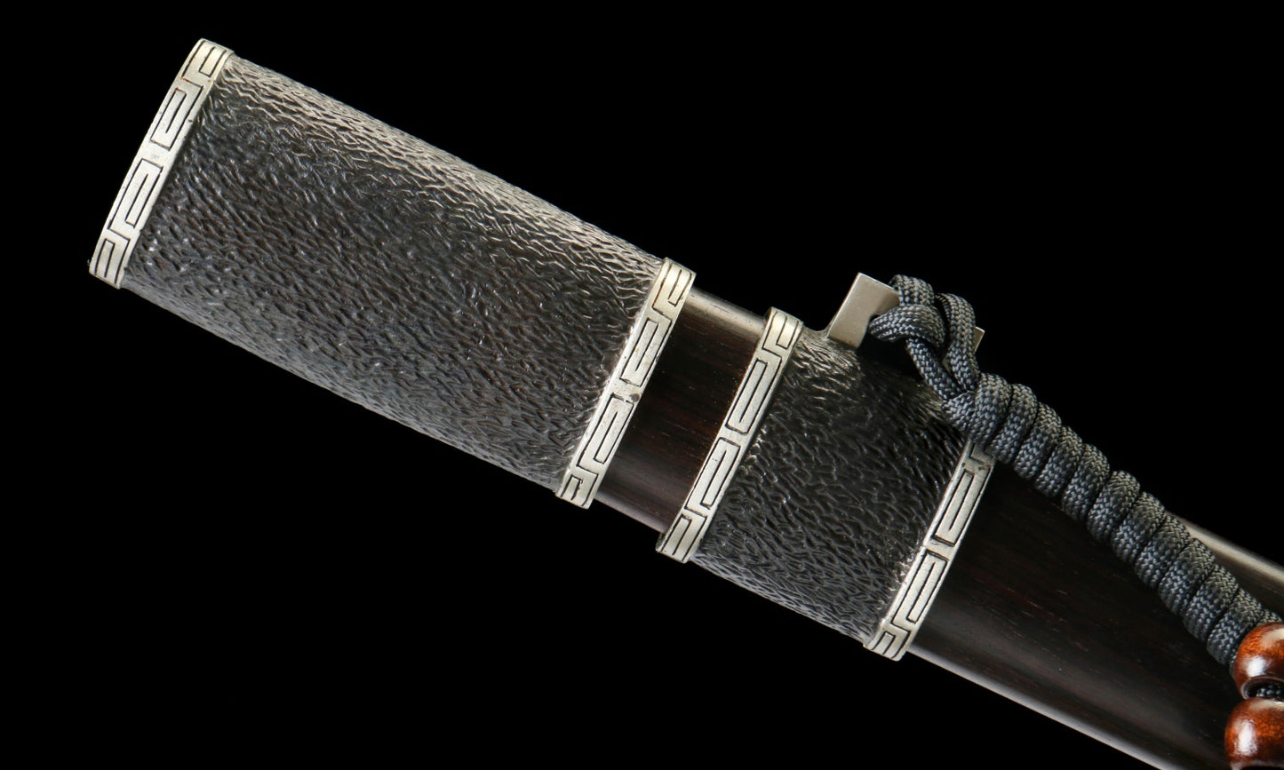 "Night Slash 7650" Japanese Katana - DC53 Steel Blade with Oil Tempering | Ebony Wood Saya & Copper Fittings | Hand-Forged Iaido Sword for Collection,Functional samurai sword