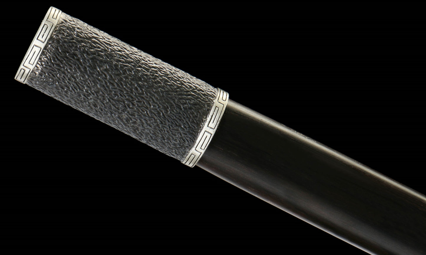 "Night Slash 7650" Japanese Katana - DC53 Steel Blade with Oil Tempering | Ebony Wood Saya & Copper Fittings | Hand-Forged Iaido Sword for Collection,Functional samurai sword