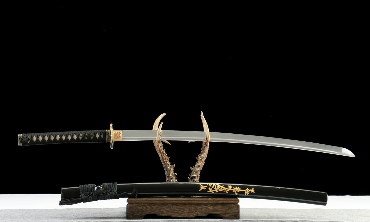Yogarasu Katana 370 - Oil Quenched 1065 Steel with Raven Feather Hamon,Battle-ready katana