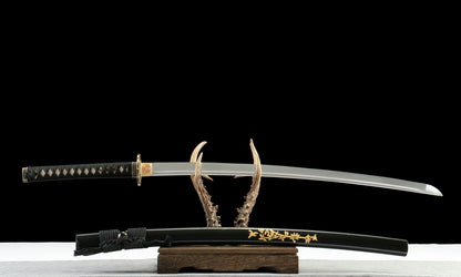 Yogarasu Katana 370 - Oil Quenched 1065 Steel with Raven Feather Hamon,Battle-ready katana