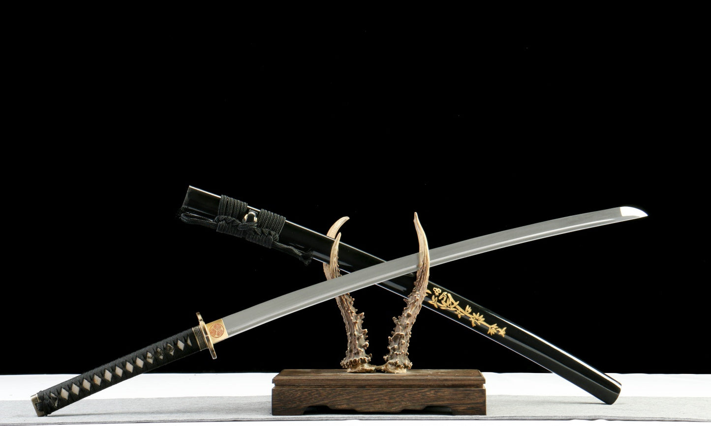 Yogarasu Katana 370 - Oil Quenched 1065 Steel with Raven Feather Hamon,Battle-ready katana
