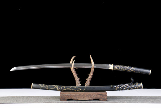 Yoteizan Soul: Midnight Gilding 2nd Gen 1:1 Iaido Katana - T10 Clay Tempered Blade with Full-Length Hi, Full Copper Fittings & Piano Lacquer Saya, Professional Grade Battle-ready katana