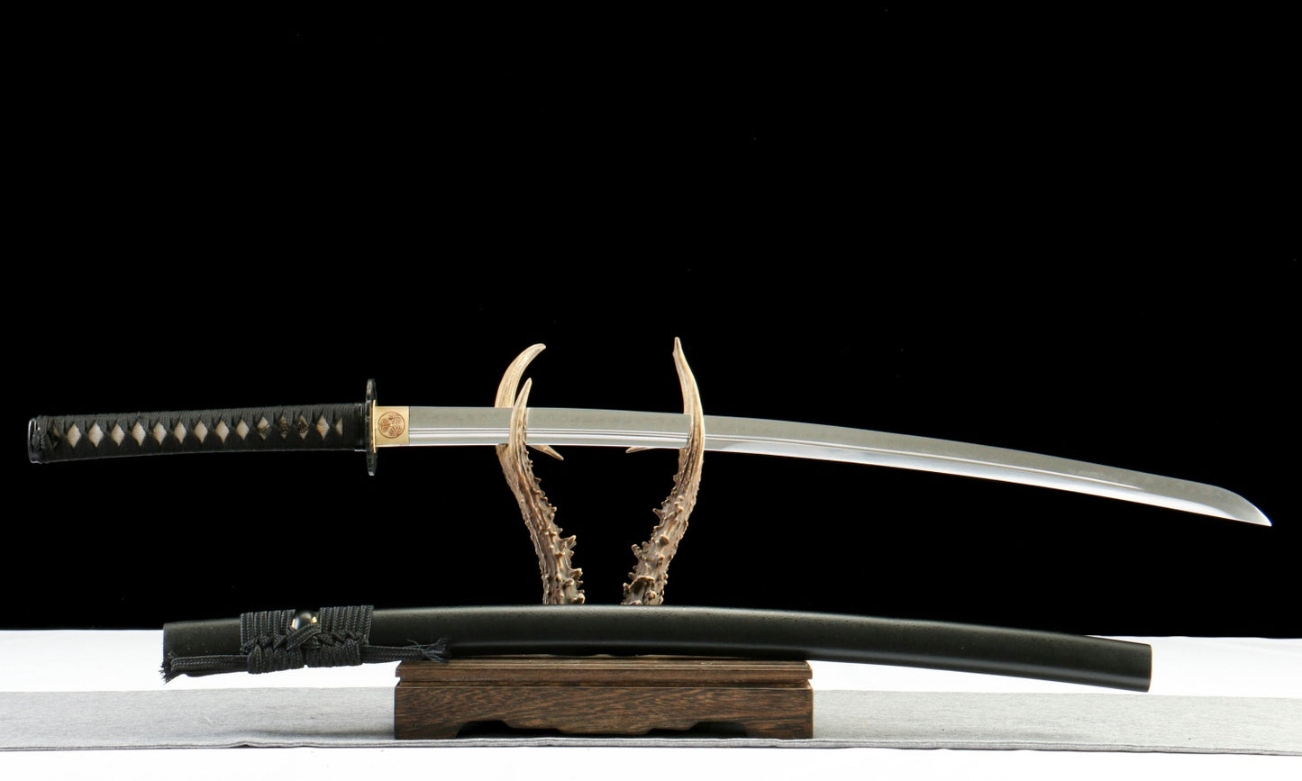 "Abyssal Peacock" T10 Hamon Katana - 28.3" Shadow Blade | Forged Iron Fittings with Obsidian Lacquered Saya | No.670Hand-forged katana