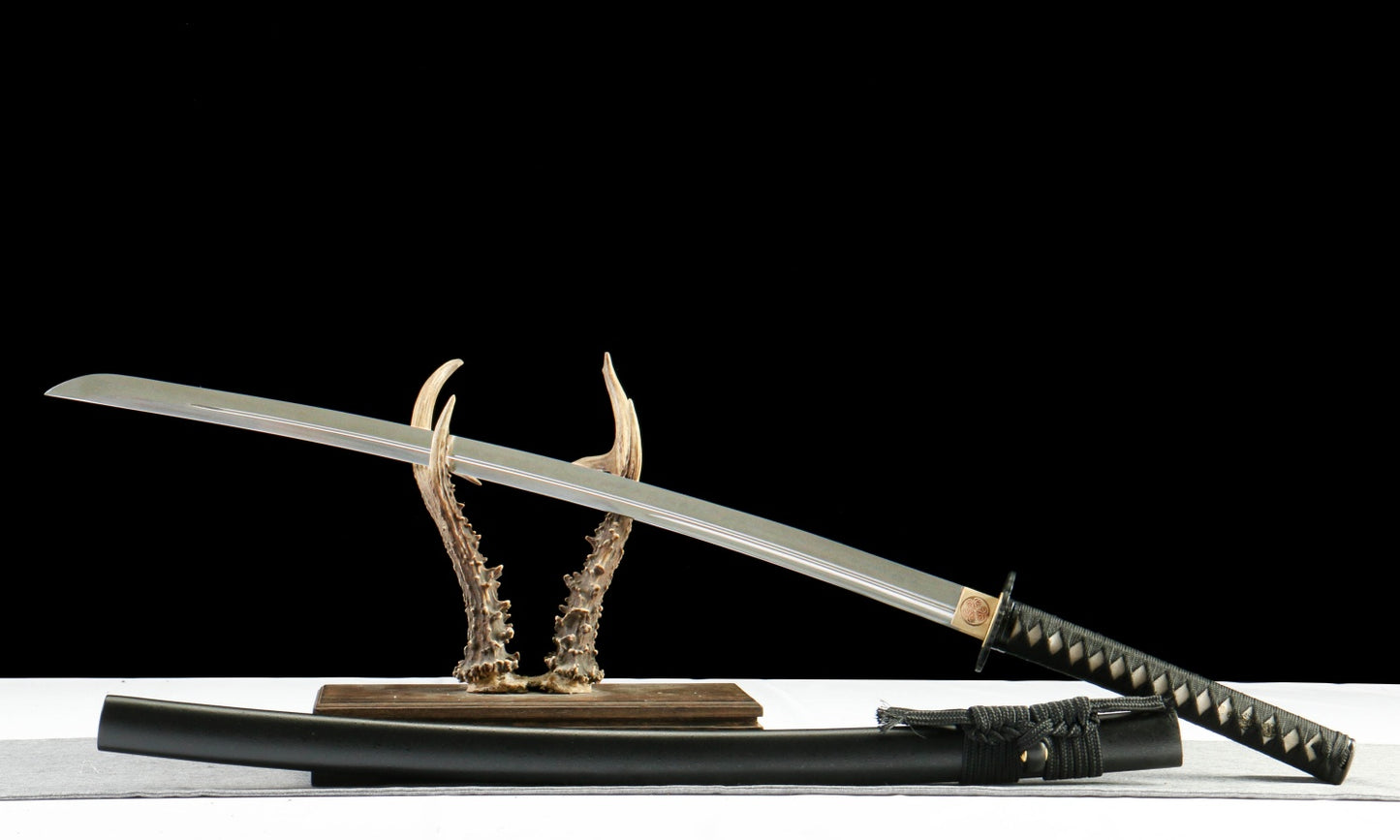 "Abyssal Peacock" T10 Hamon Katana - 28.3" Shadow Blade | Forged Iron Fittings with Obsidian Lacquered Saya | No.670Hand-forged katana