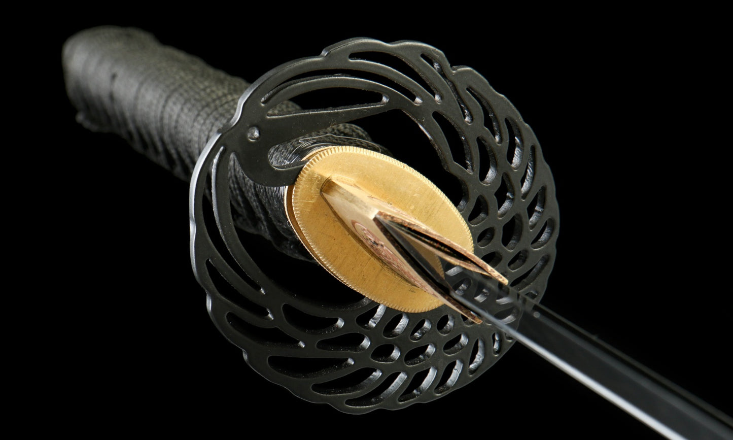 "Abyssal Peacock" T10 Hamon Katana - 28.3" Shadow Blade | Forged Iron Fittings with Obsidian Lacquered Saya | No.670Hand-forged katana