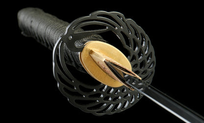 "Abyssal Peacock" T10 Hamon Katana - 28.3" Shadow Blade | Forged Iron Fittings with Obsidian Lacquered Saya | No.670Hand-forged katana