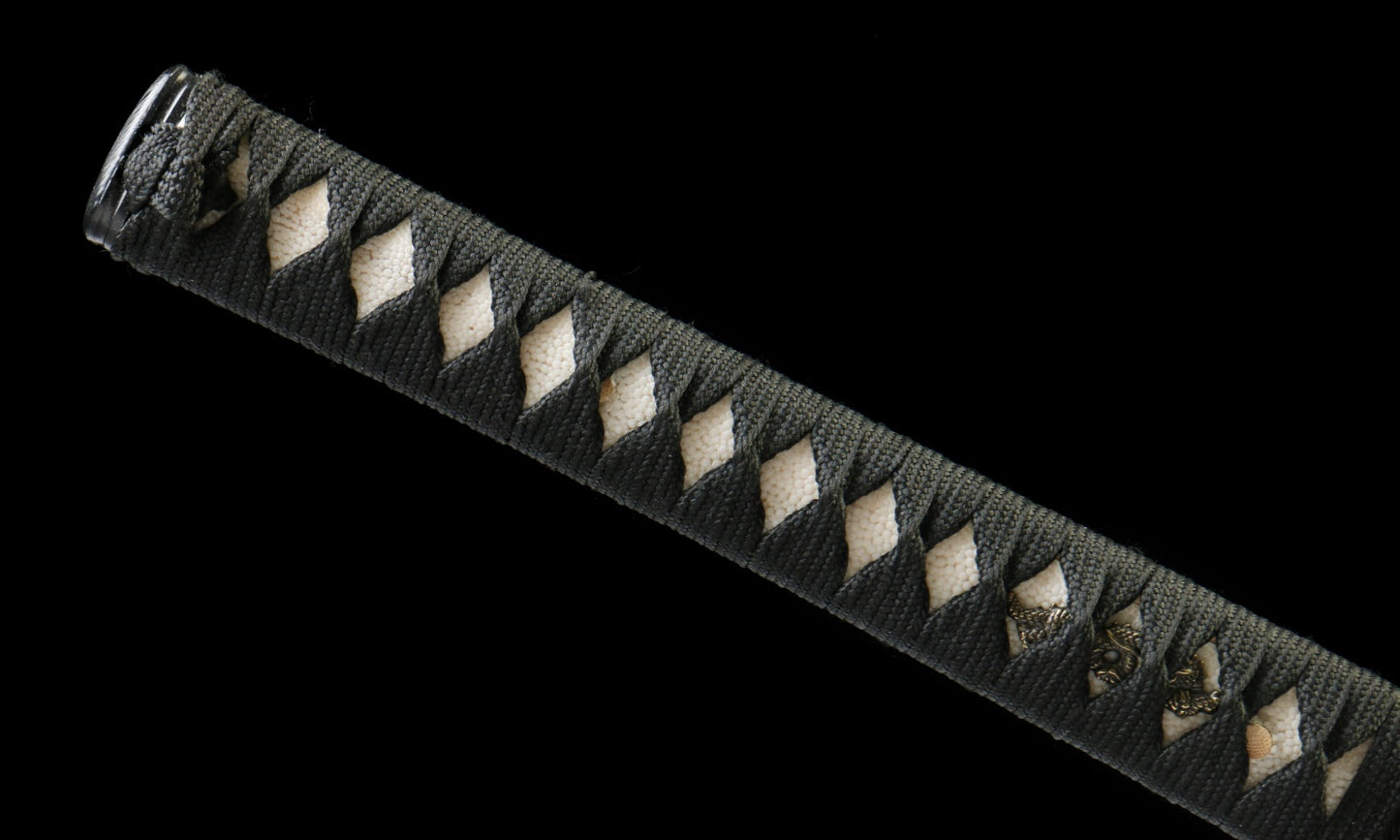 "Abyssal Peacock" T10 Hamon Katana - 28.3" Shadow Blade | Forged Iron Fittings with Obsidian Lacquered Saya | No.670Hand-forged katana