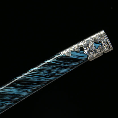 Ghost of Tsushima Katana - T10 Clay Tempered (Yakiba) Blade, Blue Bark Wood Saya, Anime Game Collectible, Model 610,Battle-ready katana