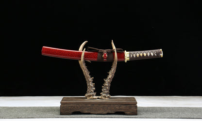 "Celestial Flame" 1065 Steel Wakizashi - 12.6" Oil-Tempered Blade | Zinc Alloy Fittings & Cedar Saya | No.310Hand-forged katana