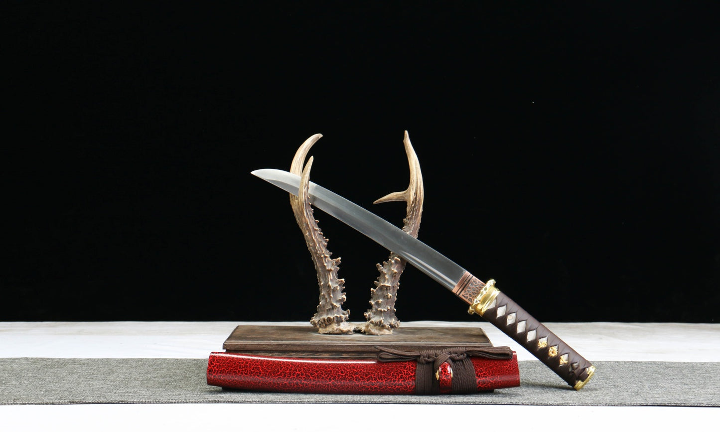 "Celestial Flame" 1065 Steel Wakizashi - 12.6" Oil-Tempered Blade | Zinc Alloy Fittings & Cedar Saya | No.310Hand-forged katana