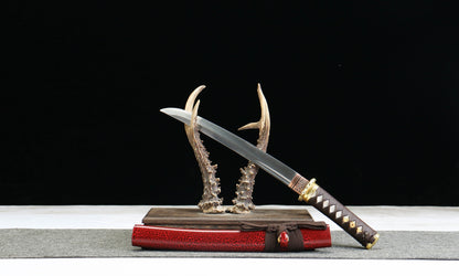 "Celestial Flame" 1065 Steel Wakizashi - 12.6" Oil-Tempered Blade | Zinc Alloy Fittings & Cedar Saya | No.310Hand-forged katana