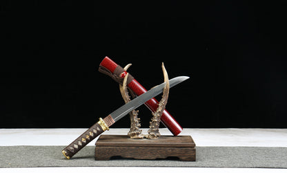 "Celestial Flame" 1065 Steel Wakizashi - 12.6" Oil-Tempered Blade | Zinc Alloy Fittings & Cedar Saya | No.310Hand-forged katana